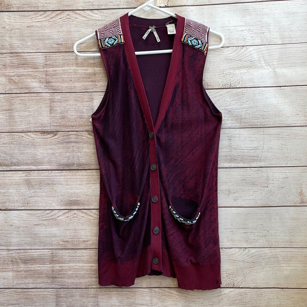 BKE BOHO VEST WITH BEADED TRIM‎